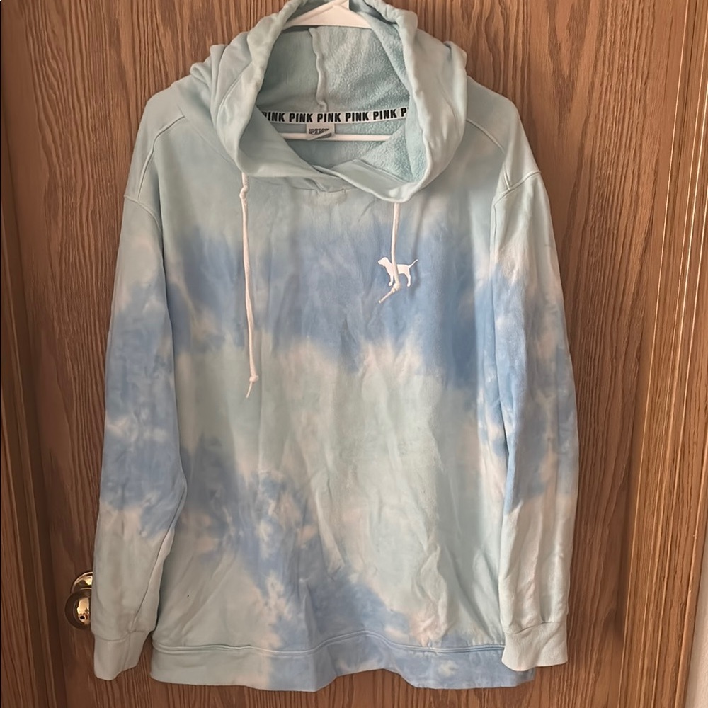 Blue Tie-Dye Hoodie with Logo